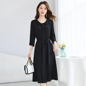 QS-【桑蚕丝】夏季纯色大码桑蚕丝连衣裙弹力双乔真丝连衣裙女7952