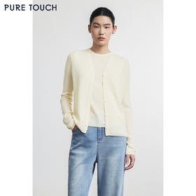 PURE TOUCH米黄色圆领长袖针织开衫