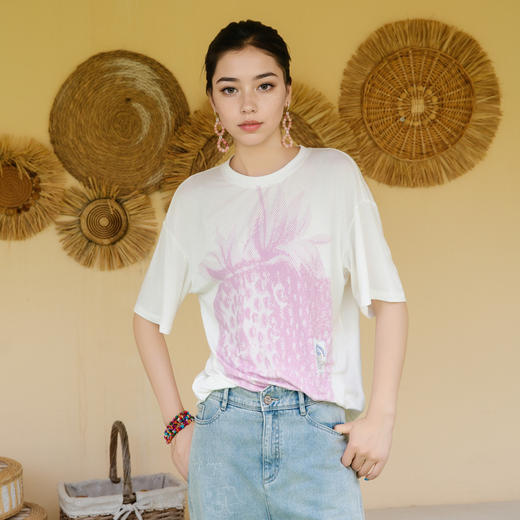 谜底印花T恤短袖女2025夏季新款休闲百搭宽松圆领上衣257MT7787 商品图0