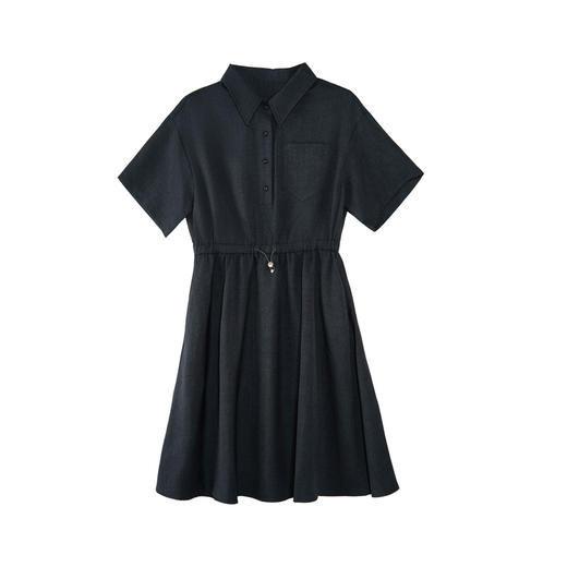 谜底连衣裙短袖2025夏季新款休闲百搭腰部抽绳深蓝短裙257ML7833 商品图4