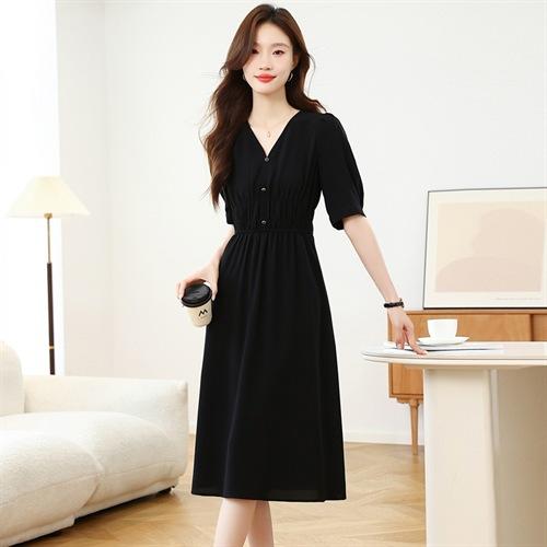 黑色赫本风气质连衣裙，轻奢感V领收腰显瘦雪纺裙子HR-AIMI8325 商品图2