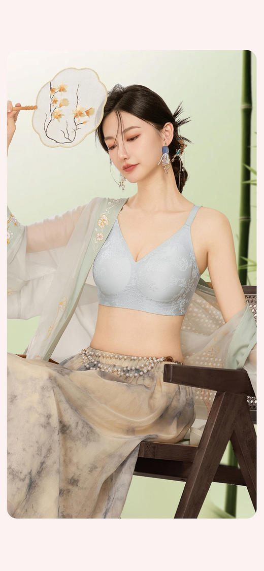JM·LORESAL无痕缎面体雕文胸/古典国风前扣文胸 商品图8