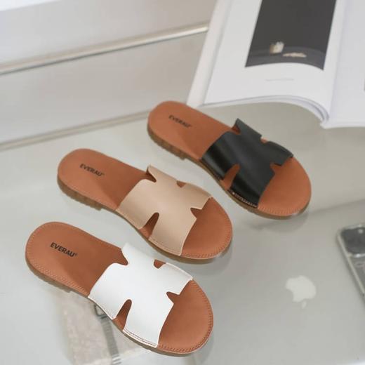 【澳洲品牌】EVERAU  一字拖凉鞋女真皮软底粘扣拖鞋平底懒人一脚蹬 EA7090 商品图1