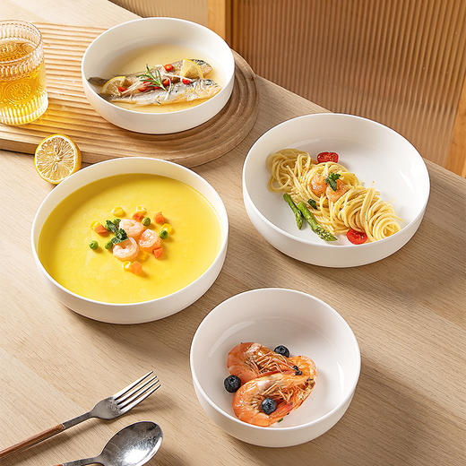 摩登主妇纯白骨瓷餐盘子家用菜盘2025新款餐具碟子釉下彩蒸蛋深盘 商品图4