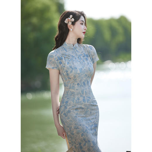 GX春夏新款中国风仿麻中长款复古旗袍女装改良修身显瘦单连衣裙 商品图2