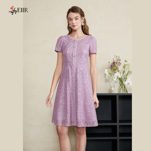 司歌蕾丝小香风圆领短袖收腰连衣裙A911161X 商品图4