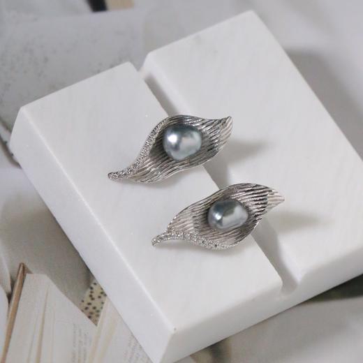 【甄珠贝】大溪地无核keshi 拉丝工艺耳环 925纯银配件 商品图3