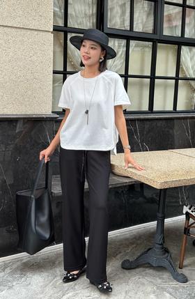 Z42210-1#同色系缎面腰头直筒裤