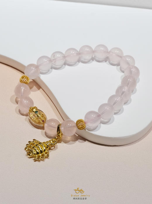 巧也【心珠禅悦】8mm粉水晶配鎏金银饰手珠国风手串禅意风 商品图9
