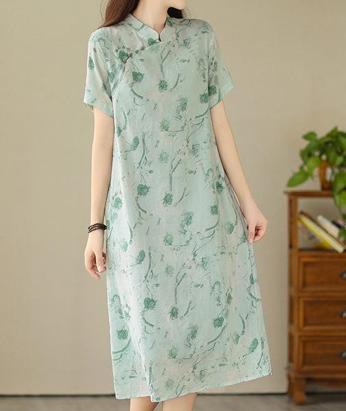 国风水洗棉麻青青直筒连衣裙 商品图5