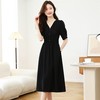 黑色赫本风气质连衣裙，轻奢感V领收腰显瘦雪纺裙子HR-AIMI8325 商品缩略图0