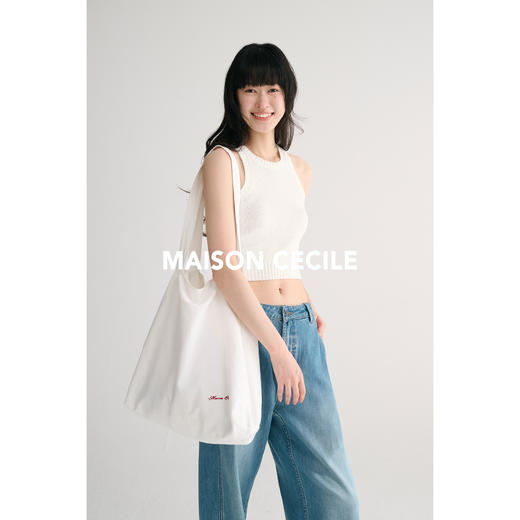 MAISON CECILE 刺绣logo双层棉麻百搭大容量单肩手提帆布包包 商品图4