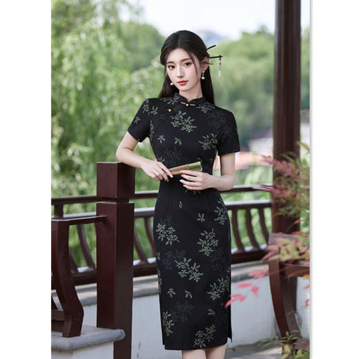 GX现代改良新中式中长款修身旗袍2025夏季新款年轻女士日常可穿旗袍 商品图0