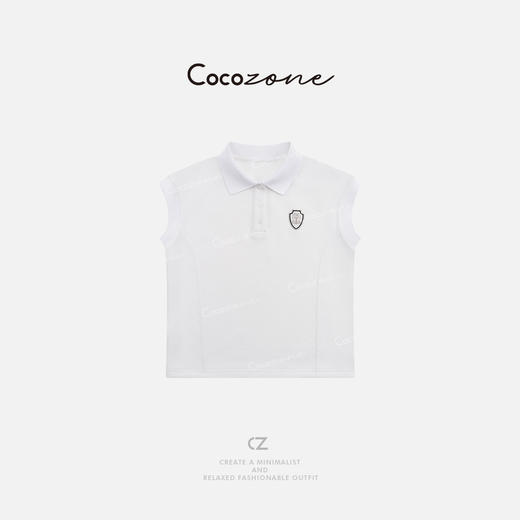 COCO ZONE 刘一一 经典polo领美式精致绣标无袖T恤 CD2A1436 商品图0