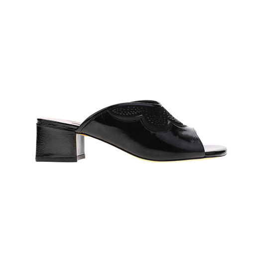 sheme皮料拼接花瓣造型水晶点缀优雅时尚女士粗跟拖鞋可定制 商品图6