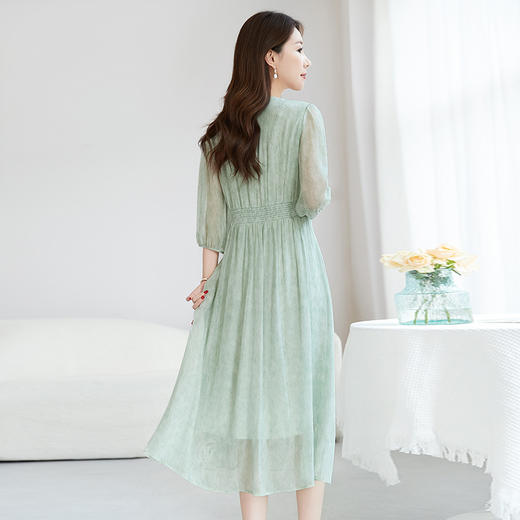 QS-【100%桑蚕丝】显瘦大码中长裙通勤气质A字仙女裙真丝连衣裙1085 商品图3