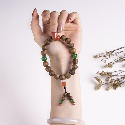 xy0410沉香+碧玉南红瓜珠手串 商品图6