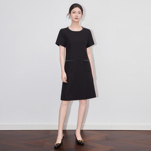 「高货wl」全新升级【铂金会员358/天猫479/差价121】(01857)洛诗琳小香风法式气质连衣裙2025夏季提花编织修身连衣裙 商品图1