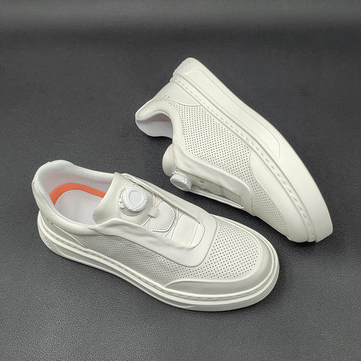 男生头层牛皮白色板鞋男款潮鞋镂空透气欧洲站男鞋厚底男士休闲鞋 商品图0