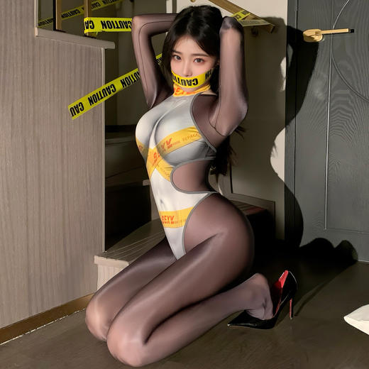 霏慕 欧美风仿胶带捆绑连体衣7041 情趣内衣性感诱惑黑色制服 商品图2