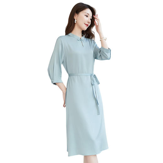 QS-【国风新中式】盘扣立领真丝连衣裙弹力双乔桑蚕丝连衣裙女6232 商品图4