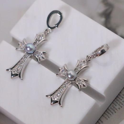 【甄珠贝】真多麻色akoya 4.5-5mm 【克罗心】十字万能扣吊坠 925纯银配件 商品图2