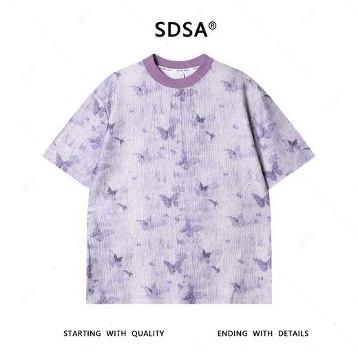 T4075夏季高级感新款男士韩版简约撞色满印蝴蝶短袖T恤宽松圆领上衣 商品图1