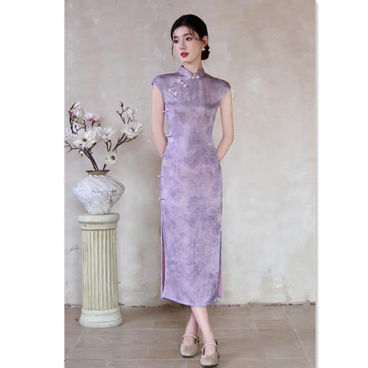 GX时尚紫色无袖旗袍中式改良2025夏季新款年轻气质日常少女款旗袍裙 商品图2