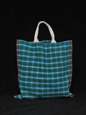 回声Echos/蓝绿格纹手拎帆布包【可双面背】