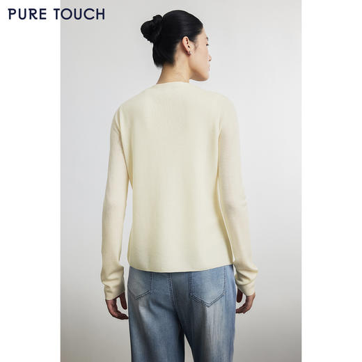 PURE TOUCH米黄色圆领长袖针织开衫 商品图3