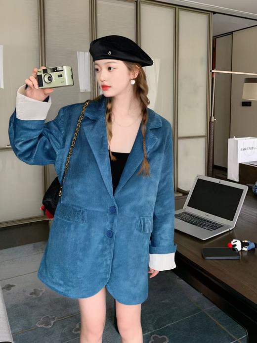 【诗铭洛可】XC7092西服条绒卷边袖宽松外套B19-3 商品图2