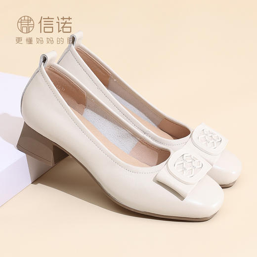 信诺真皮粗跟妈妈鞋通勤舒适软底单鞋2025夏季新款一脚蹬皮鞋女款5Q5009-32 商品图3