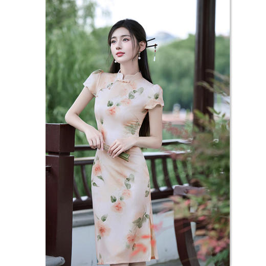 GX新中式年轻款素雅淑女范旗袍2025夏季新款日常修身显瘦旗袍连衣裙 商品图3