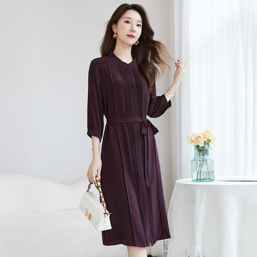 QS-【源头工厂】大码真丝女装中大淑桑蚕丝连衣裙显瘦真丝连衣裙7898 商品图3