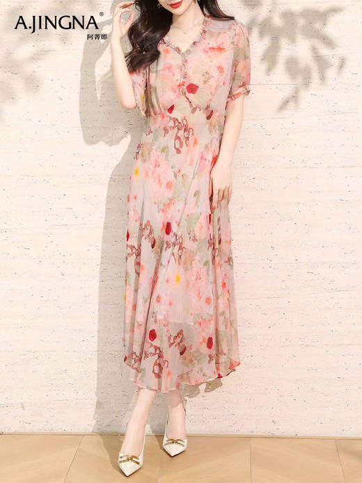 【俏皮灵动】阿菁娜温柔莫奈印花桑蚕丝连衣裙F30X212091 商品图1