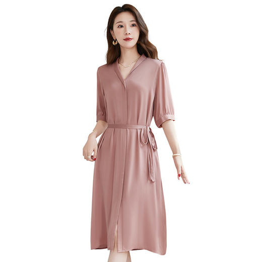 QS-【宴会礼裙】高腰V领气质真丝连衣裙微弹19姆米桑蚕丝连衣裙8128 商品图4