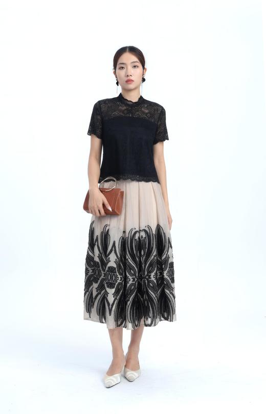 伯妮斯茵 | 复古优雅 定位提花大摆半裙 透视雪纺面料 显瘦遮肉 气质宴会款  SZ2B01-如梦令 商品图1