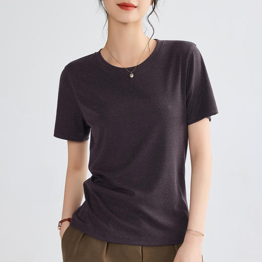 「自」全新升级【铂金会员119/天猫159/差价40】(04734)洛诗琳莱赛尔天丝亚麻上衣2025夏季薄款设计感纯色正肩T恤女 商品图2