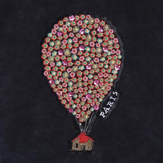 T4081夏季高级感新款男士潮牌重工刺绣花朵热气球短袖T恤宽松圆领上衣 商品图3