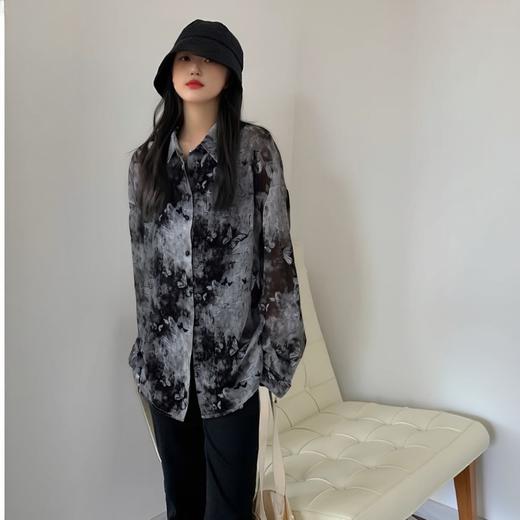 NC翻领蝴蝶图案肌理长袖衬衫50317（灰） 夏季 252140160321 商品图0