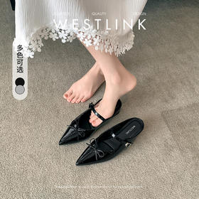 西遇一脚蹬包头半拖鞋女新款夏外穿蝴蝶结内增高鞋尖头穆勒鞋V1056722