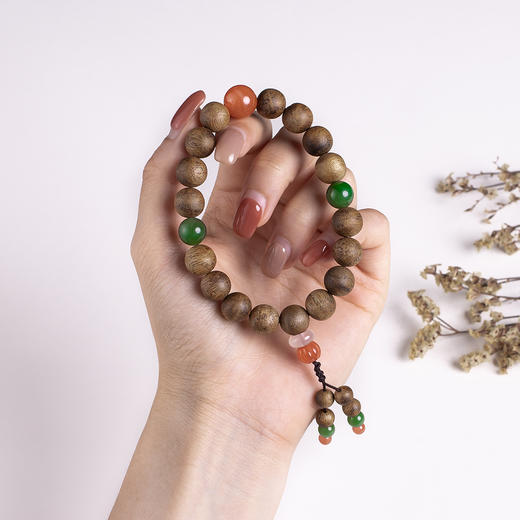 xy0410沉香+碧玉南红瓜珠手串 商品图7