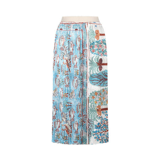 两三事 澜纹炽栖 2025夏季新款复古印花百褶裙直筒半身裙 商品图4