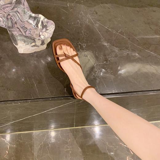 真皮凉鞋！2025新款韩国博主风方头交叉细带套趾平底凉鞋女夏款！ 商品图6