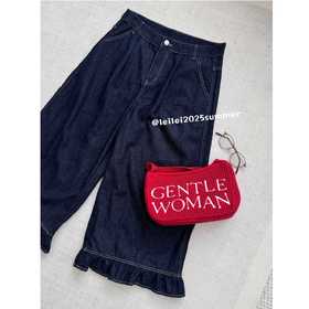 2025新品 蕾蕾同款【镜头焦点】设计感裤脚荷叶边高腰阔腿牛仔八分裤