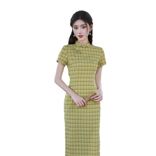 GX复古国风文艺格子长款TR棉旗袍2025夏季新款年轻少女学院风旗袍裙 商品图4