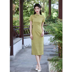 GX复古国风文艺格子长款TR棉旗袍2025夏季新款年轻少女学院风旗袍裙
