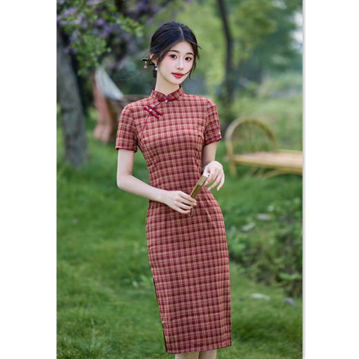 GX夏季少女新中式柔软舒适旗袍显瘦民国旗袍2025日常格子旗袍 商品图3