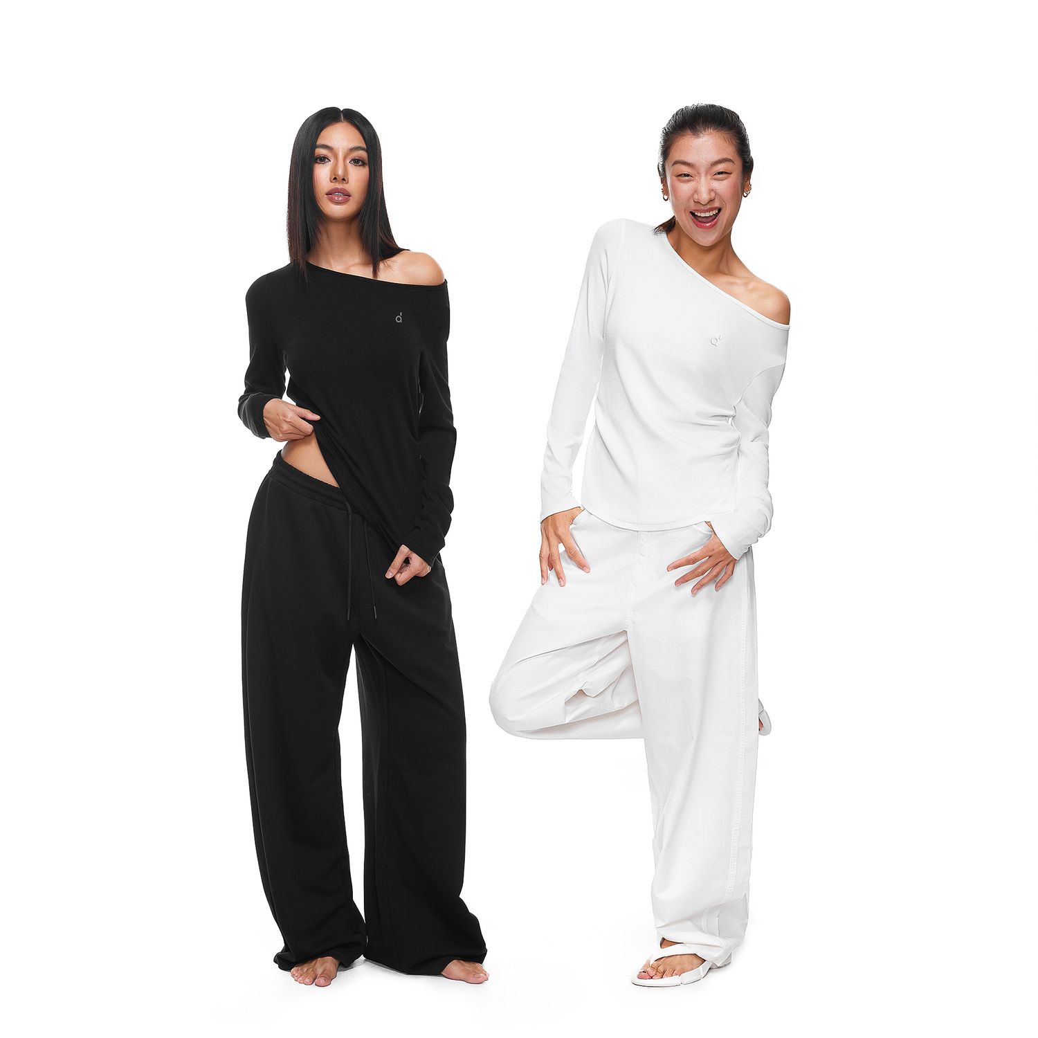 【178元任选3件】FDR旗舰店 蓄热保暖亲肤弹力斜肩长袖t恤女修身显瘦露肩运动上衣