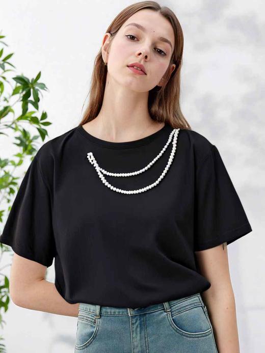 【诗铭洛可】W830珍珠链条T恤侧开叉C5-2 商品图4